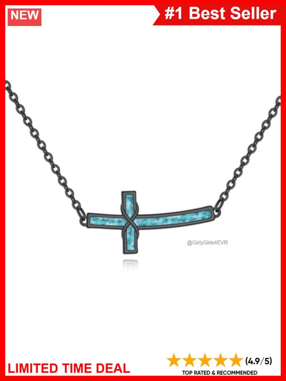 S925 Sterling Silver Sideways Cross Necklace with Turquoise Infinity Pendant